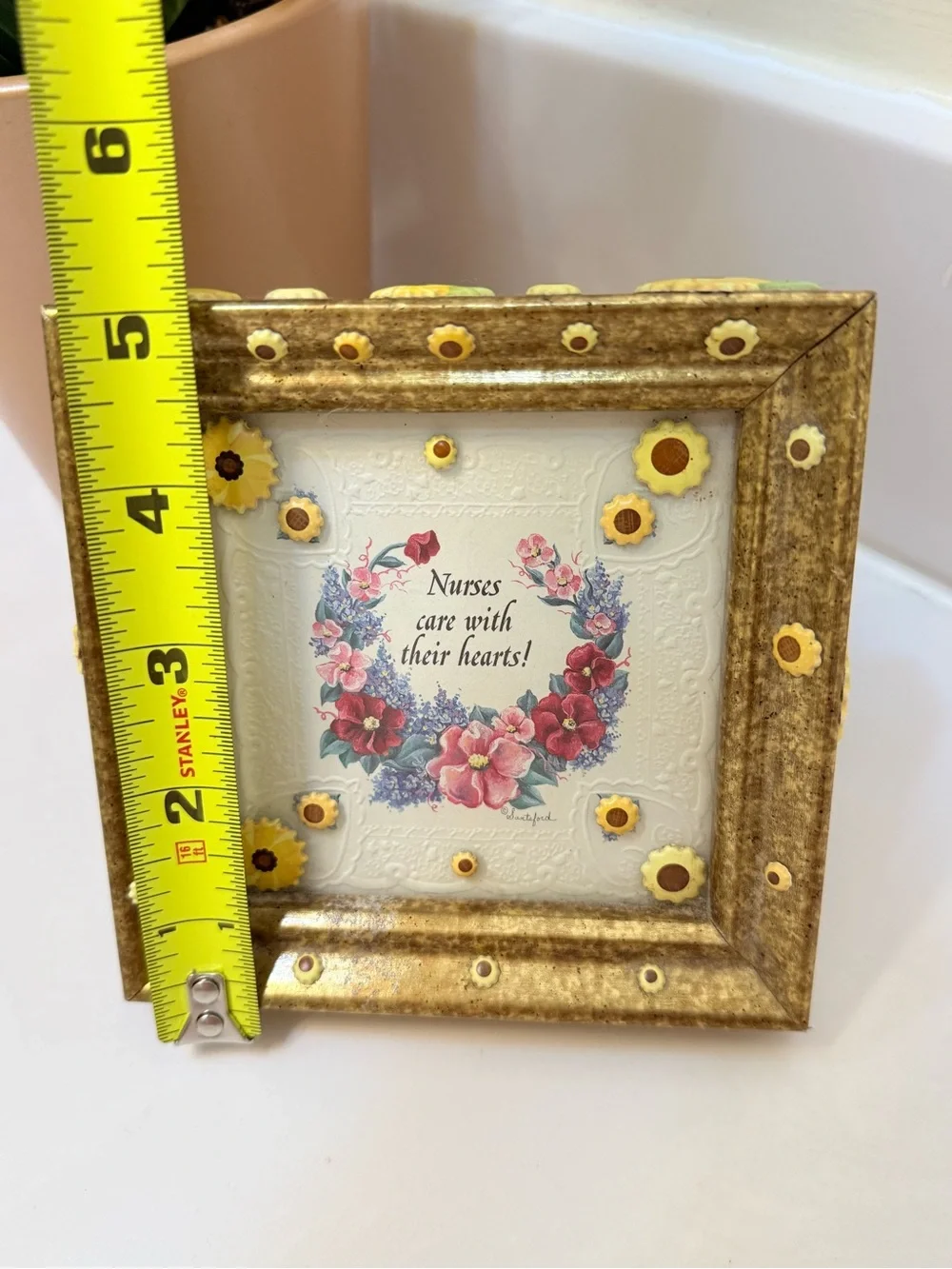 Gold Floral Accent Frame with Yellow Flower Details 4x4